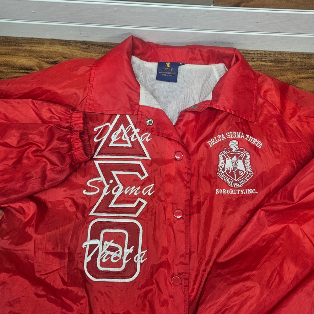 Buffalo Dallas Delta Sigma Theta Sorority Coach Jacket Red Vintage Greek Medium